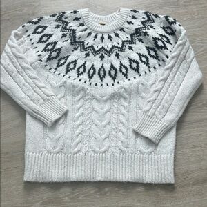 Women’s Fair Isle Cable Knit Sweater - White/Black